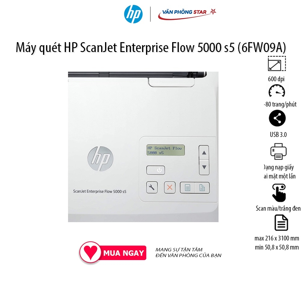 Máy quét HP ScanJet Enterprise Flow 5000 S5 (6FW09A). Máy scan đảo mặt tự động - CHÍNH HÃNG HP MỚI 100% - Vanphongstar