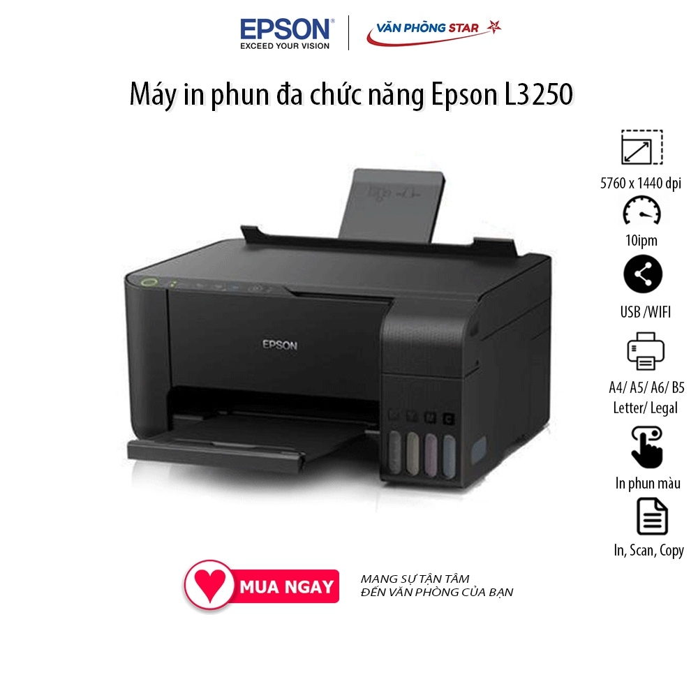 Máy in phun màu đa năng Wifi Epson L3250 khổ A4 - In màu wifi/ copy/ Scan ( Đã kèm mực chính hãng)