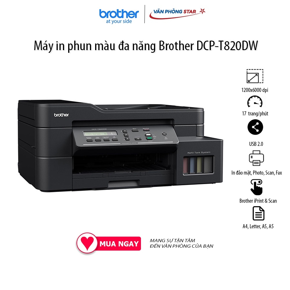 Máy in phun màu đa năng Brother DCP-T820DW