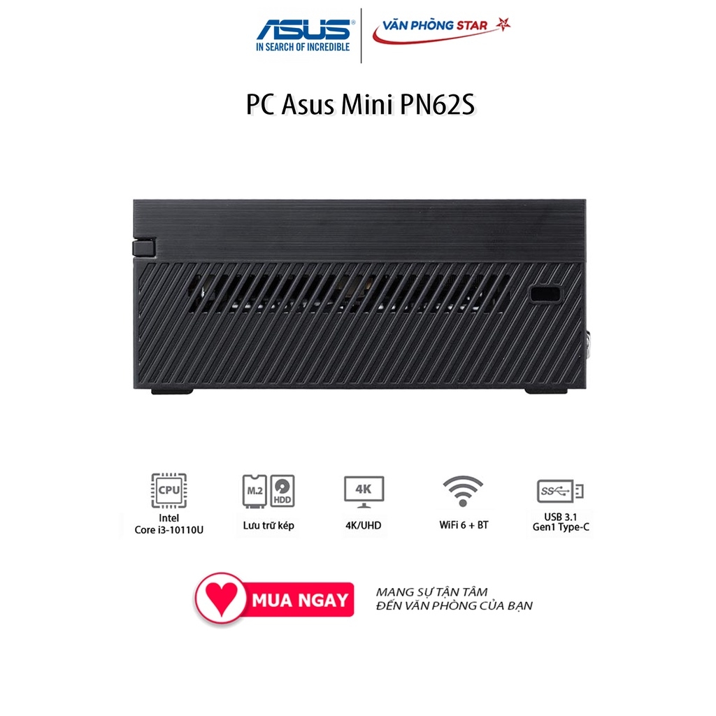 PC Asus Mini PN62S (i5-10210U/4GB RAM/256GB SSD/WL+BT/K+M/No OS) (PN62S-B5301MV)