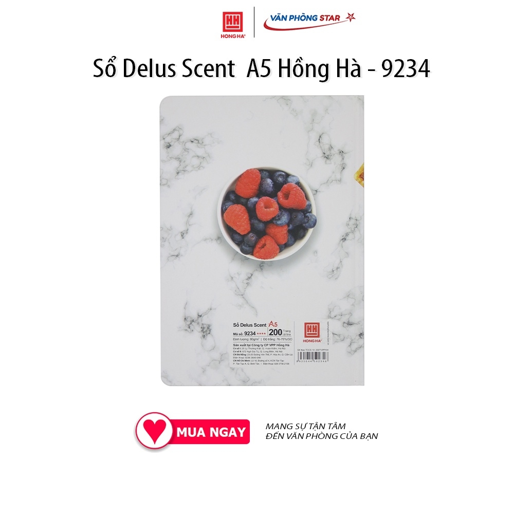 Sổ Delus Scent  A5 Hồng Hà 200 trang - 9234, giấy không nhòa, không thấm mực. Định lượng 80g/m2. Độ trắng: 76 -78%