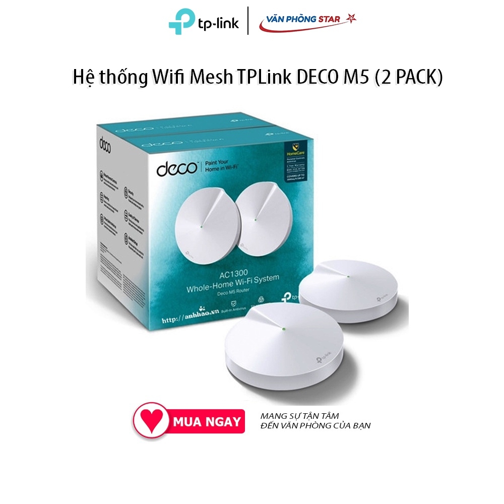 Hệ thống Wifi Mesh TPLink DECO M5 (2 PACK) Băng tần hỗ trợ 2.4 GHz / 5 GHz. Chuẩn kết nối: 802.11 a/b/g/n/ac.