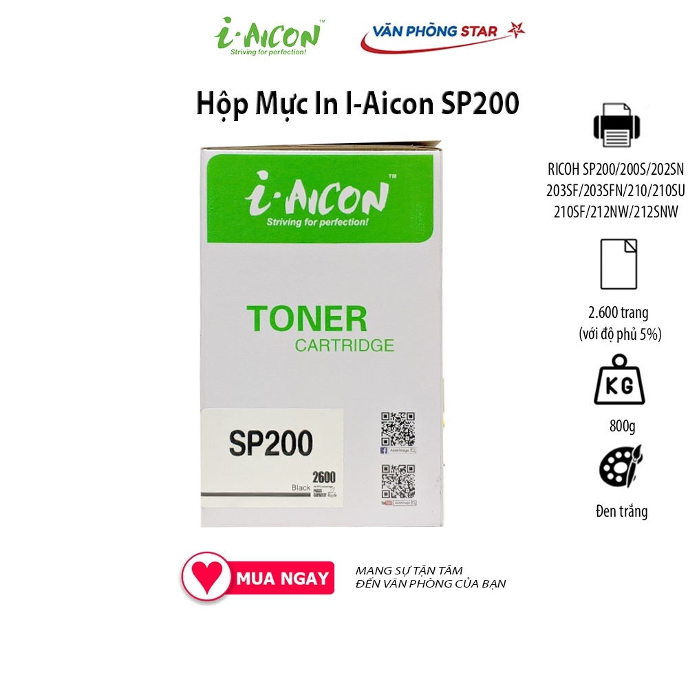 Hộp mực Ricoh SP 200 I-AICON dùng cho máy RICOH SP200/200S/202SN/203SF/203SFN/210/210SU/210SF/212NW/212SNW/212SFNW