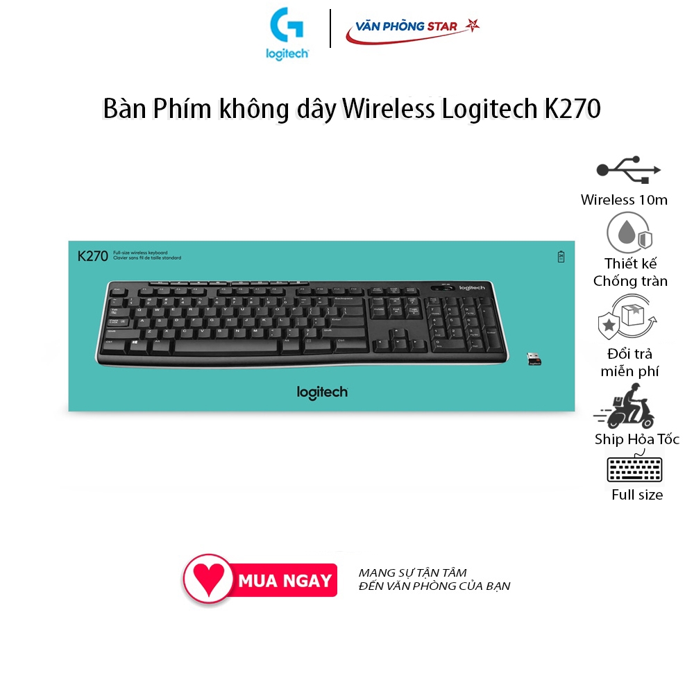Bàn phím không dây Logitech K270 Màu đen