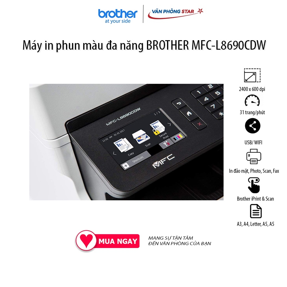 Máy in laser màu BROTHER MFC-L8690CDW. In đảo mặt đa chức năng IN -  COPY - SCAN - FAX - WIFI
