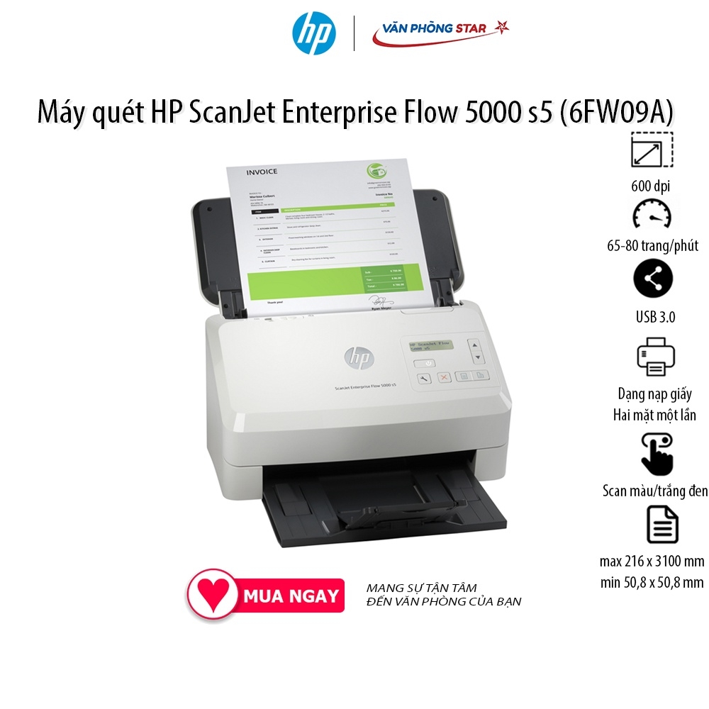 Máy quét HP ScanJet Enterprise Flow 5000 S5 (6FW09A). Máy scan đảo mặt tự động - CHÍNH HÃNG HP MỚI 100% - Vanphongstar