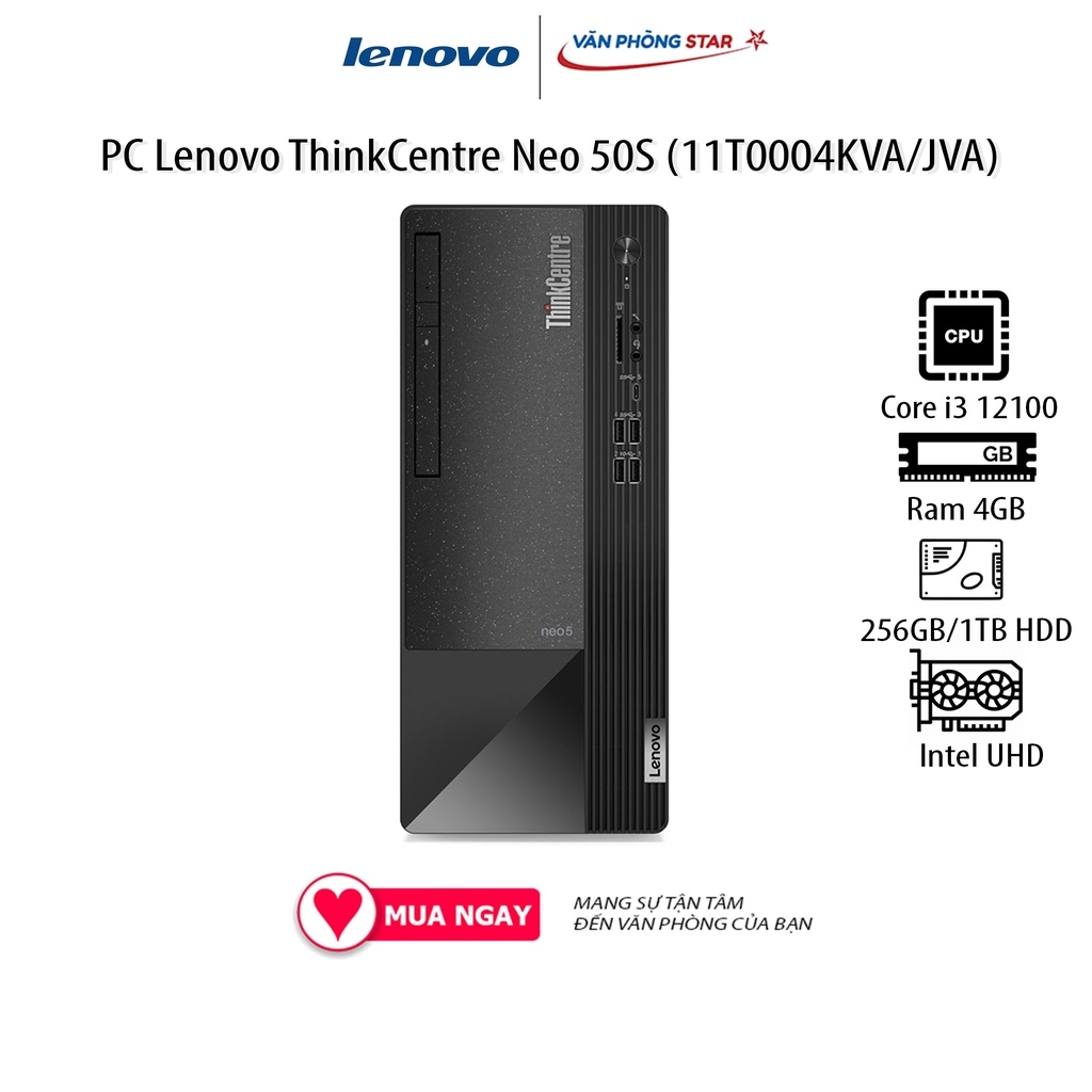 Máy tính để bàn Lenovo ThinkCentre neo 50s (11T0004JVA)/ Intel core i3-12100 (up to 4.3Ghz, 12MB)/ RAM 4GB/ 1TB HDD)