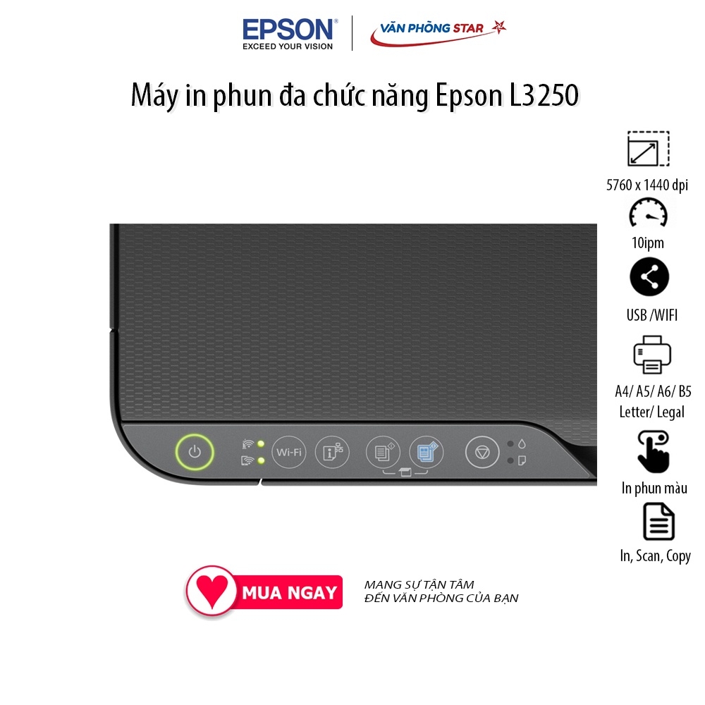 Máy in phun màu đa năng Wifi Epson L3250 khổ A4 - In màu wifi/ copy/ Scan ( Đã kèm mực chính hãng)