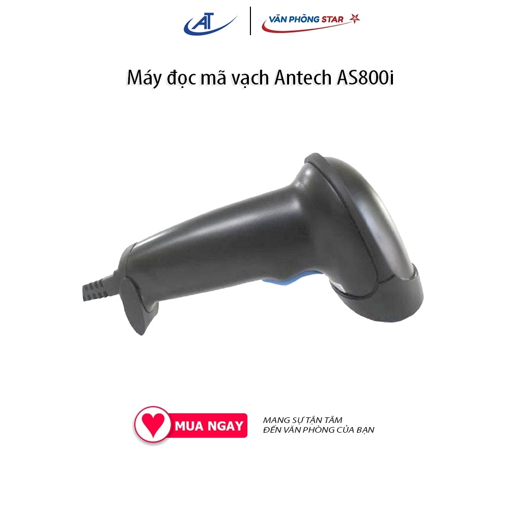 Máy quét mã vạch 1D Antech AS800i có dây Công nghệ đọc CCD Tốc độ 300 scan/s Kết nối USB Chất liệu nhựa cao cấp ABS+PC