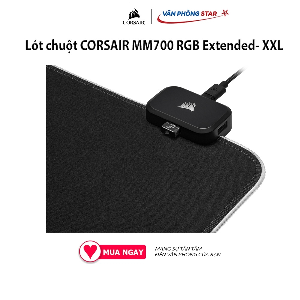 Lót chuột CORSAIR MM700 RGB Extended- XXL 360° ánh sáng RGB đế cao su chống trượt Bảo hành 24 tháng Chất liệu Vải