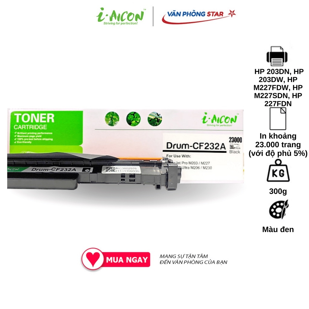 Cụm trống 32A CHÍNH HÃNG I-AICON dùng cho máy in HP 203DN, HP 203DW, HP M227FDW, HP M227SDN, HP 227FDN. BẢO HÀNH 1 ĐỔI 1