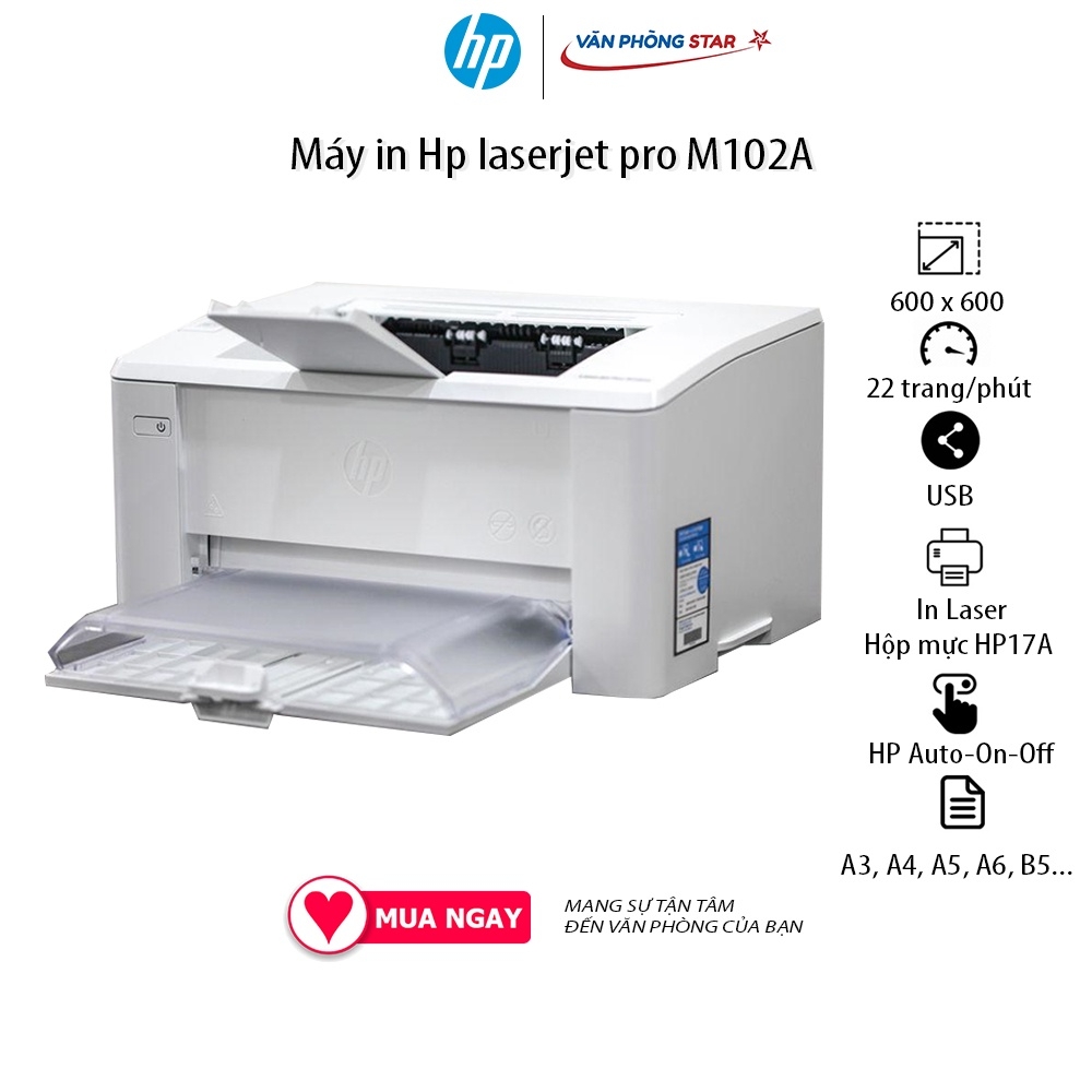 Máy in Hp laserjet pro M102A Tốc độ 22 trang / phút khổ A4, 600 x 600 dpi dùng mực 17A tại vanphongstar chính hãng
