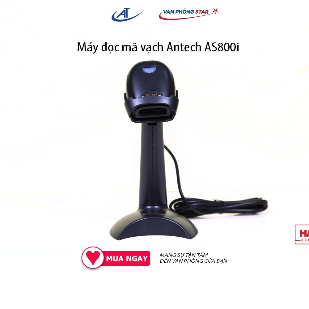 Máy quét mã vạch 1D Antech AS800i có dây Công nghệ đọc CCD Tốc độ 300 scan/s Kết nối USB Chất liệu nhựa cao cấp ABS+PC