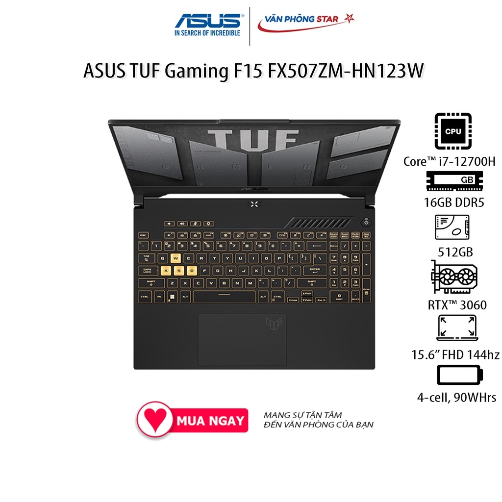 Laptop ASUS TUF Gaming F15 FX507ZM-HN123W (Core™ i7-12700H | 16GB | 512GB | GeForce RTX™ 3060 | 15.6 inch FHD)
