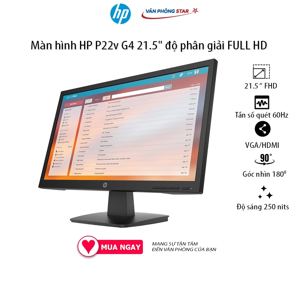 Màn hình HP P22v G4 21.5 inch độ phân giải Full HD chống chói, giảm ánh sáng xanh chính hãng bảo hành 36 tháng