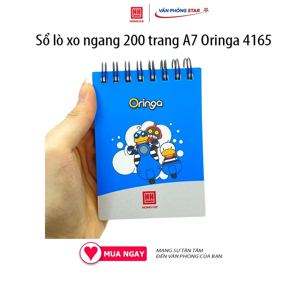 Sổ lò xo ngang 200 trang A7 Oringa 4165 200 trang, Định lượng 70 g/m², Độ trắng 76-78%ISO, Kích thước 74 * 105 (±2mm)