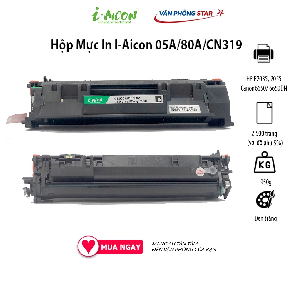 Hộp Mực 05A/80A CHÍNH HÃNG I-AICON dùng cho máy in HP LaserJet P2035,2055/Canon LBP 6650/6650DN CAM KẾT BẢO HÀNH 1 ĐỔI 1