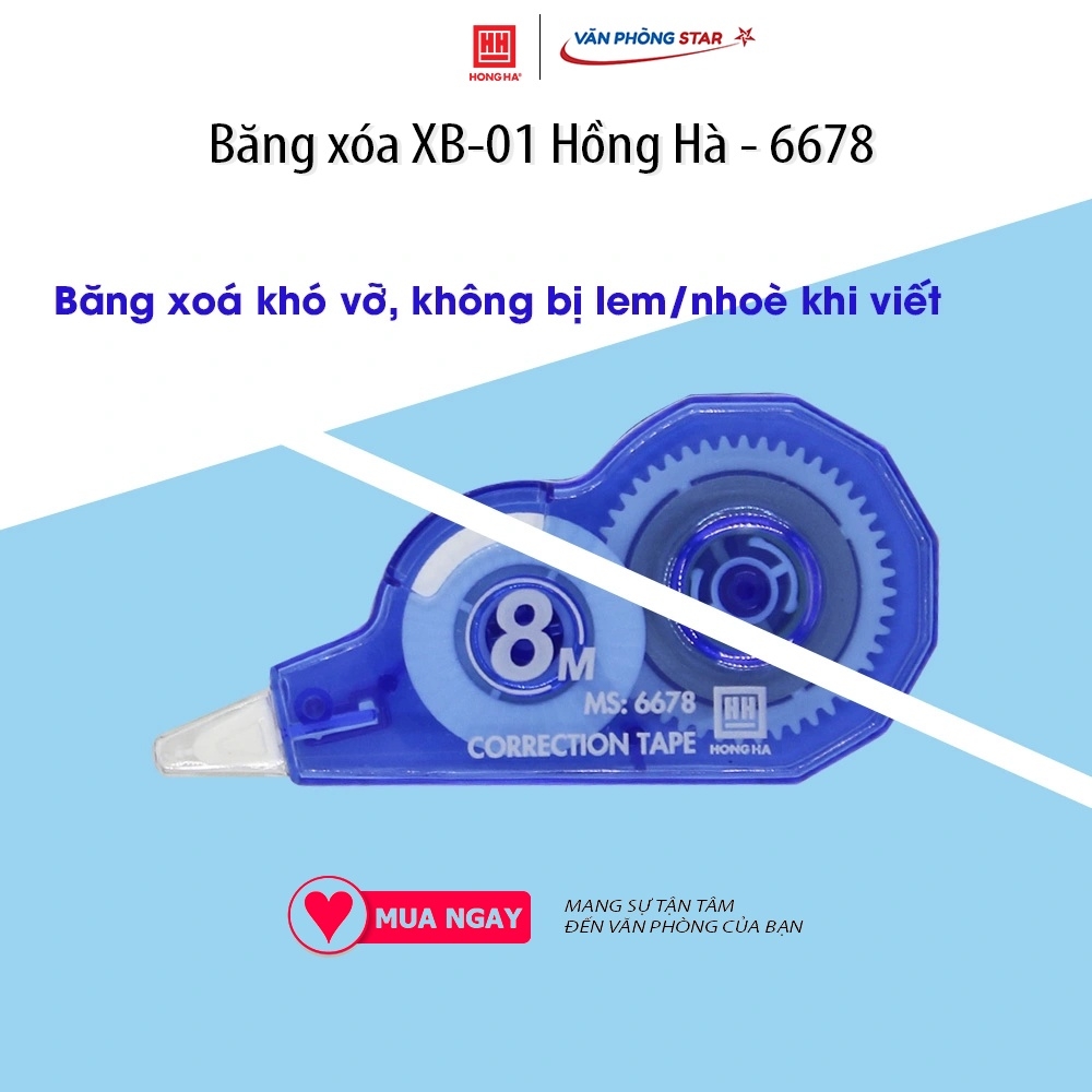 Băng xóa XB-01 Hồng Hà - 6678 Chiều dài xóa 8m, thân thiện với môi trường, thuận tiện khi sử dụng.