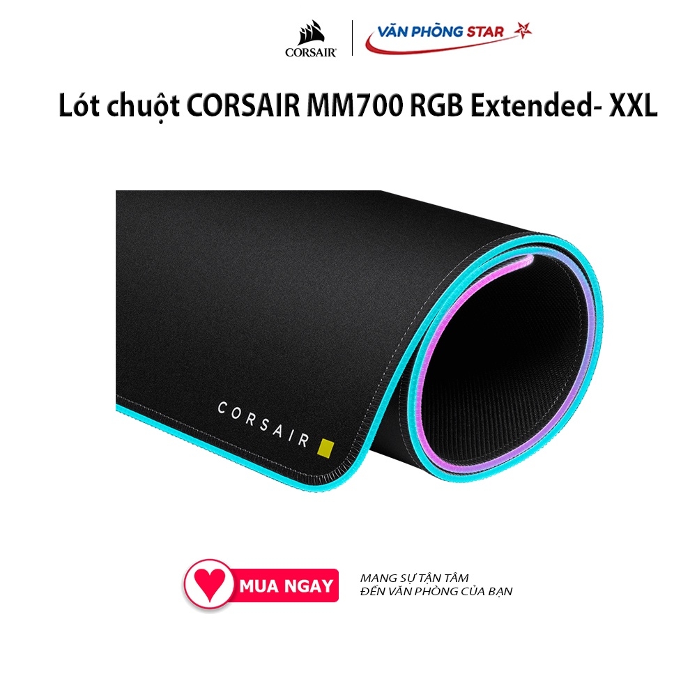 Lót chuột CORSAIR MM700 RGB Extended- XXL 360° ánh sáng RGB đế cao su chống trượt Bảo hành 24 tháng Chất liệu Vải