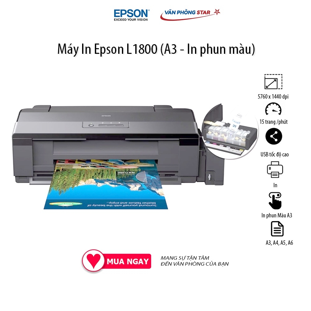 [FREESHIP] Máy In Epson L1800 (A3 - In phun màu) 15 trang / 1 phút độ phân giải 5760 x 1440 dpi