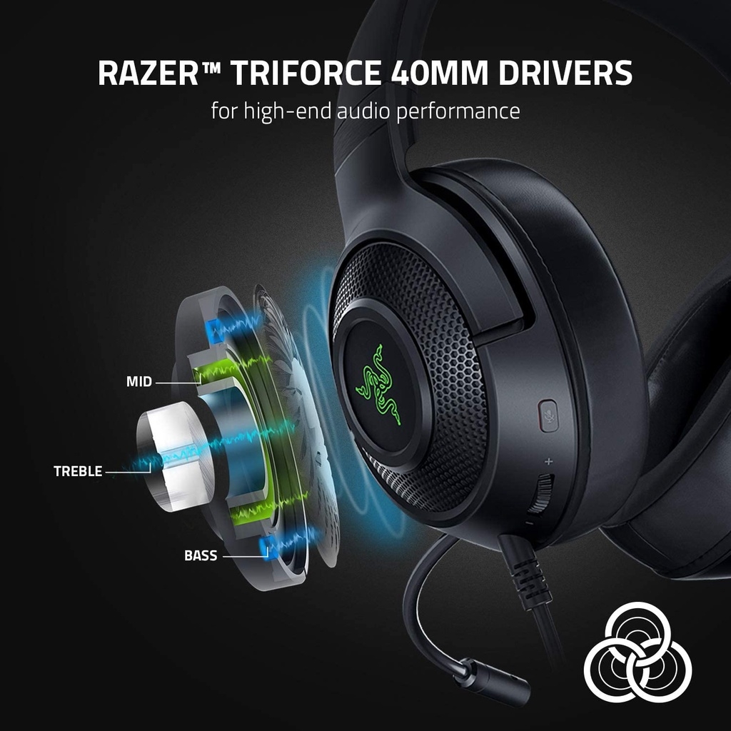 Tai nghe Razer Kraken V3 X USB gaming chống ồn tích hợp micro. Âm thanh vòm 7.1 đệm tai êm ái chính hãng Vanphongstar