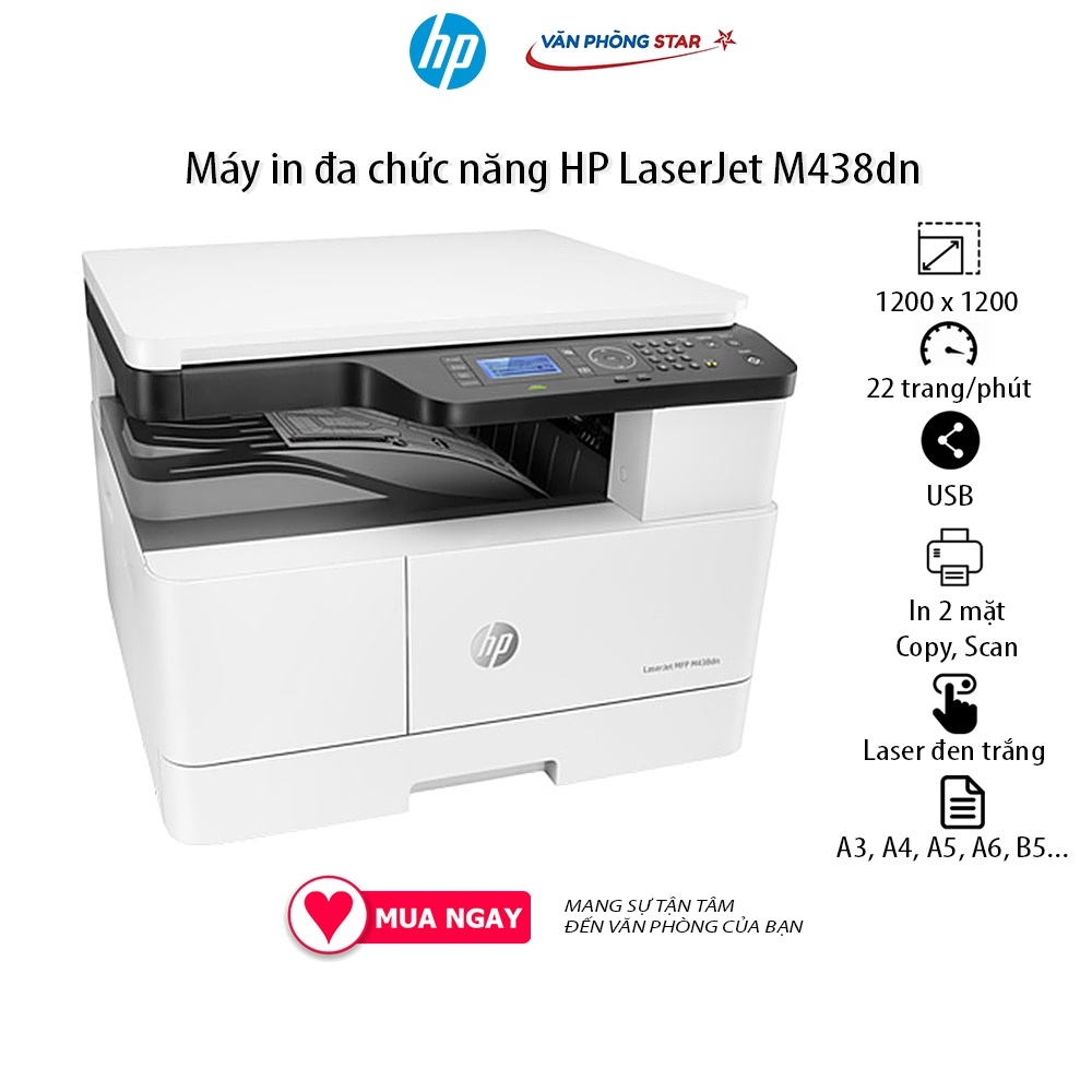 [FREE SHIP] Máy in đa chức năng HP LaserJet M438dn In, Sao chép, Quét Tốc độ: 22 trang / phút khổ A4,mới 100% chính hãng