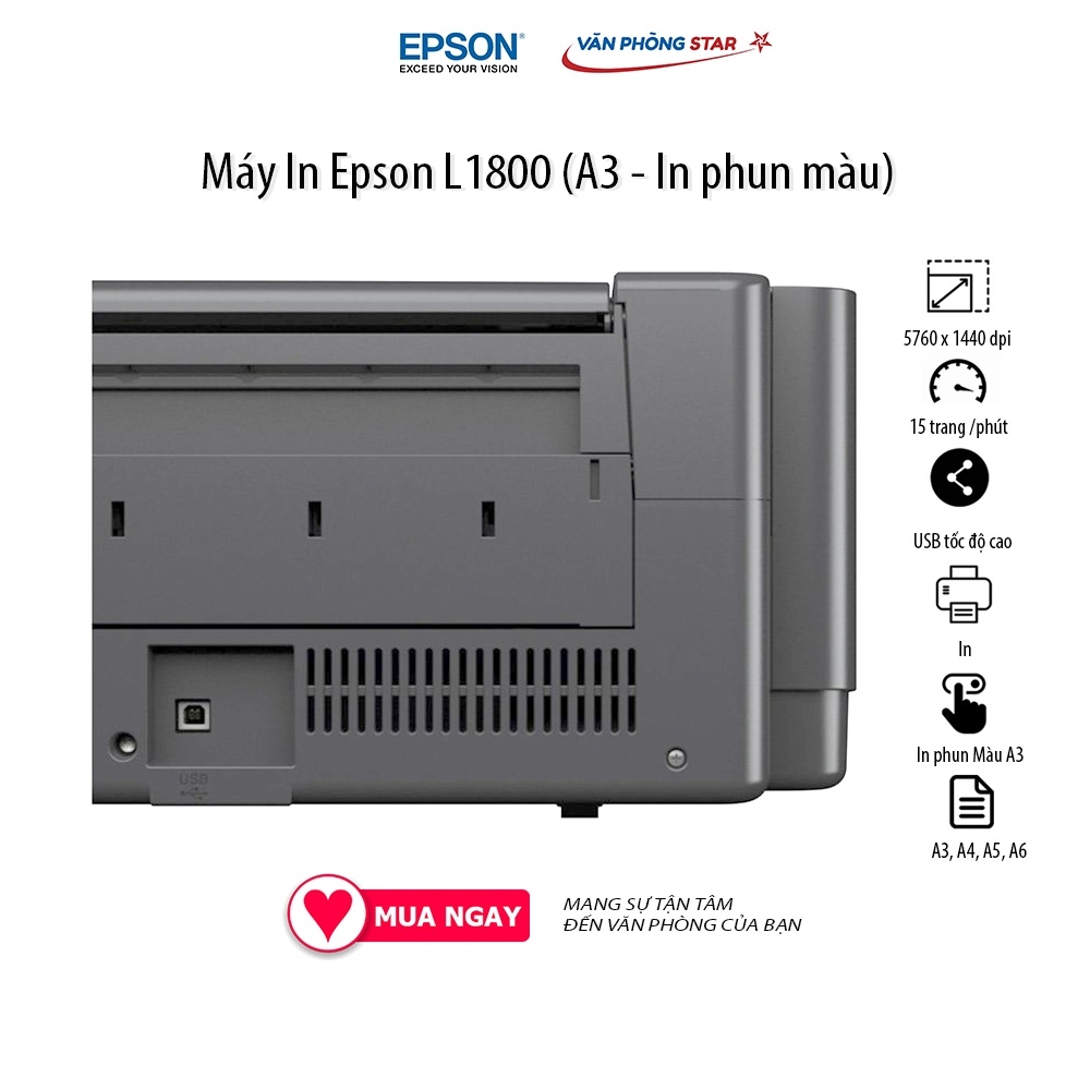 [FREESHIP] Máy In Epson L1800 (A3 - In phun màu) 15 trang / 1 phút độ phân giải 5760 x 1440 dpi