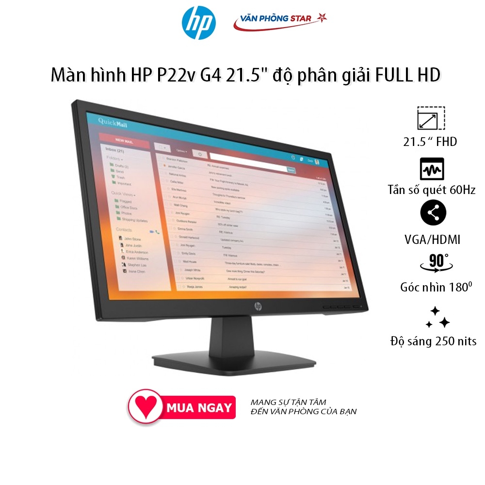 Màn hình HP P22v G4 21.5 inch độ phân giải Full HD chống chói, giảm ánh sáng xanh chính hãng bảo hành 36 tháng