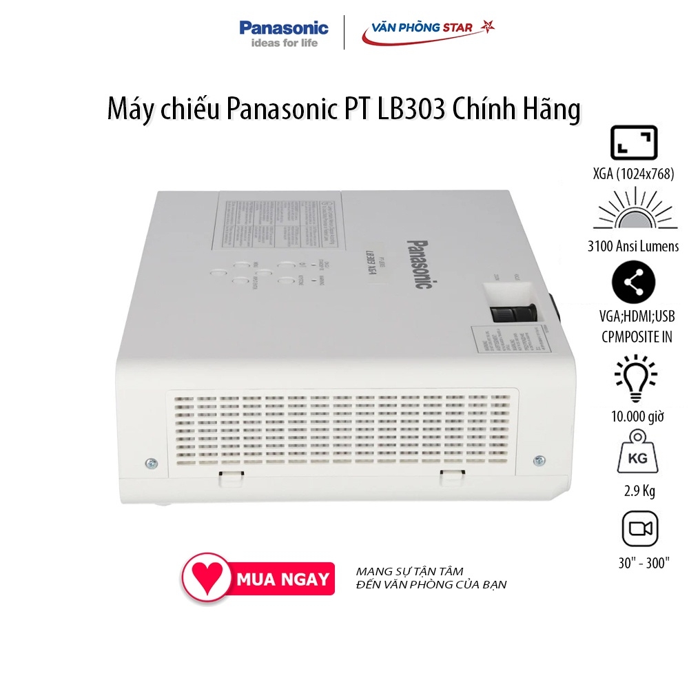 Máy chiếu Panasonic PT LB303 Độ phân giải XGA (1024x768), Độ sáng: 3100 Ansi Lumens. Tuổi thọ bóng đèn 10.000 giờ