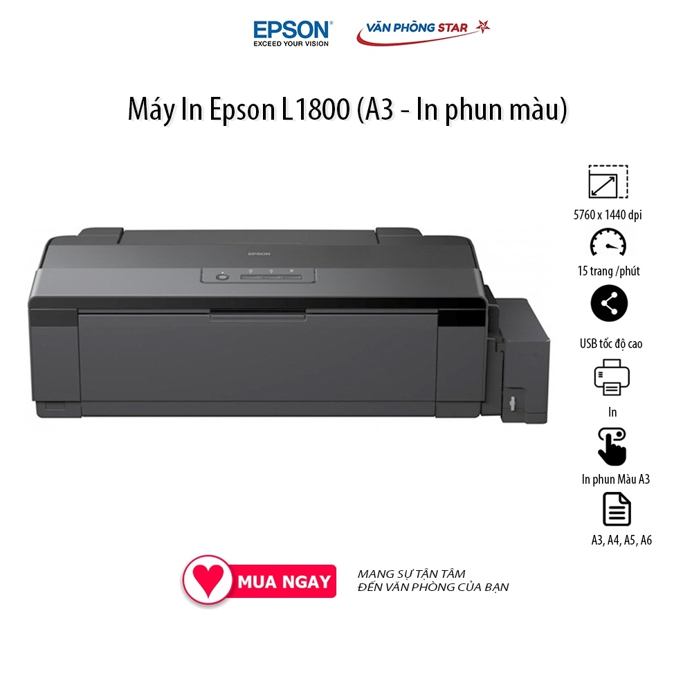 [FREESHIP] Máy In Epson L1800 (A3 - In phun màu) 15 trang / 1 phút độ phân giải 5760 x 1440 dpi