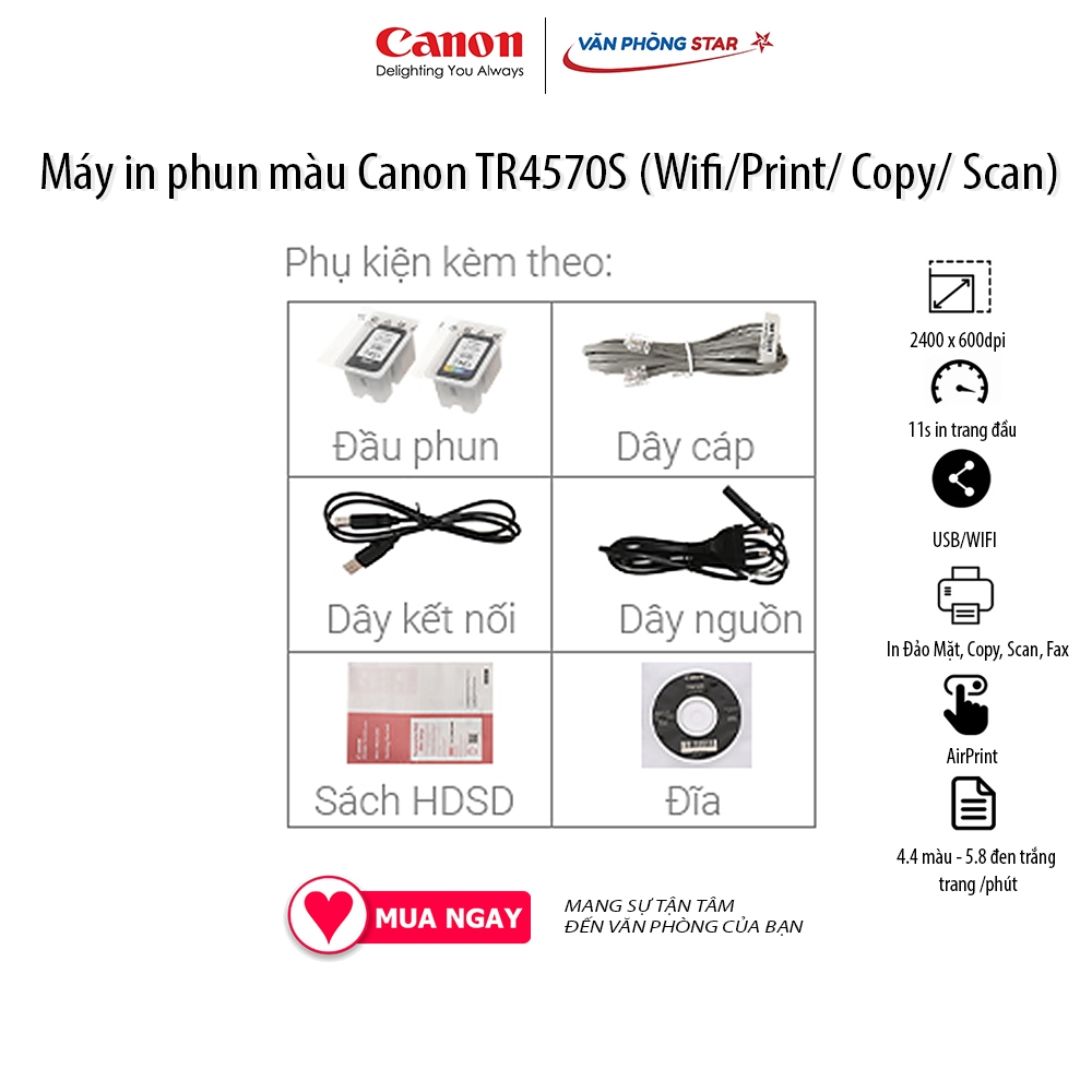 Máy in phun màu Canon TR4570S đa chức năng Wifi