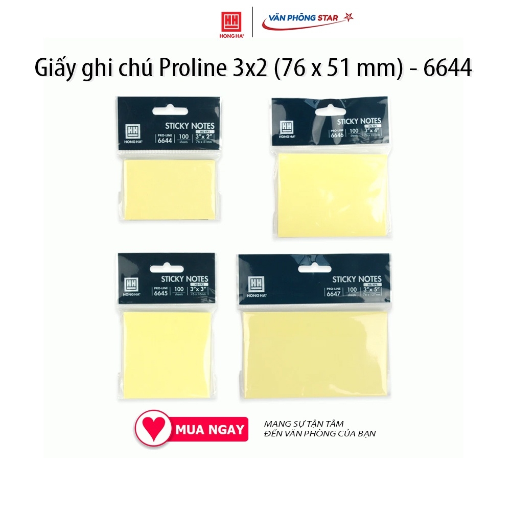 Giấy ghi chú Proline 3x2 (76 x 51 mm) - 6644 được làm từ chất liệu nhựa dẻo chất lượng cao, đầu vuông, màu sắc tươi sáng