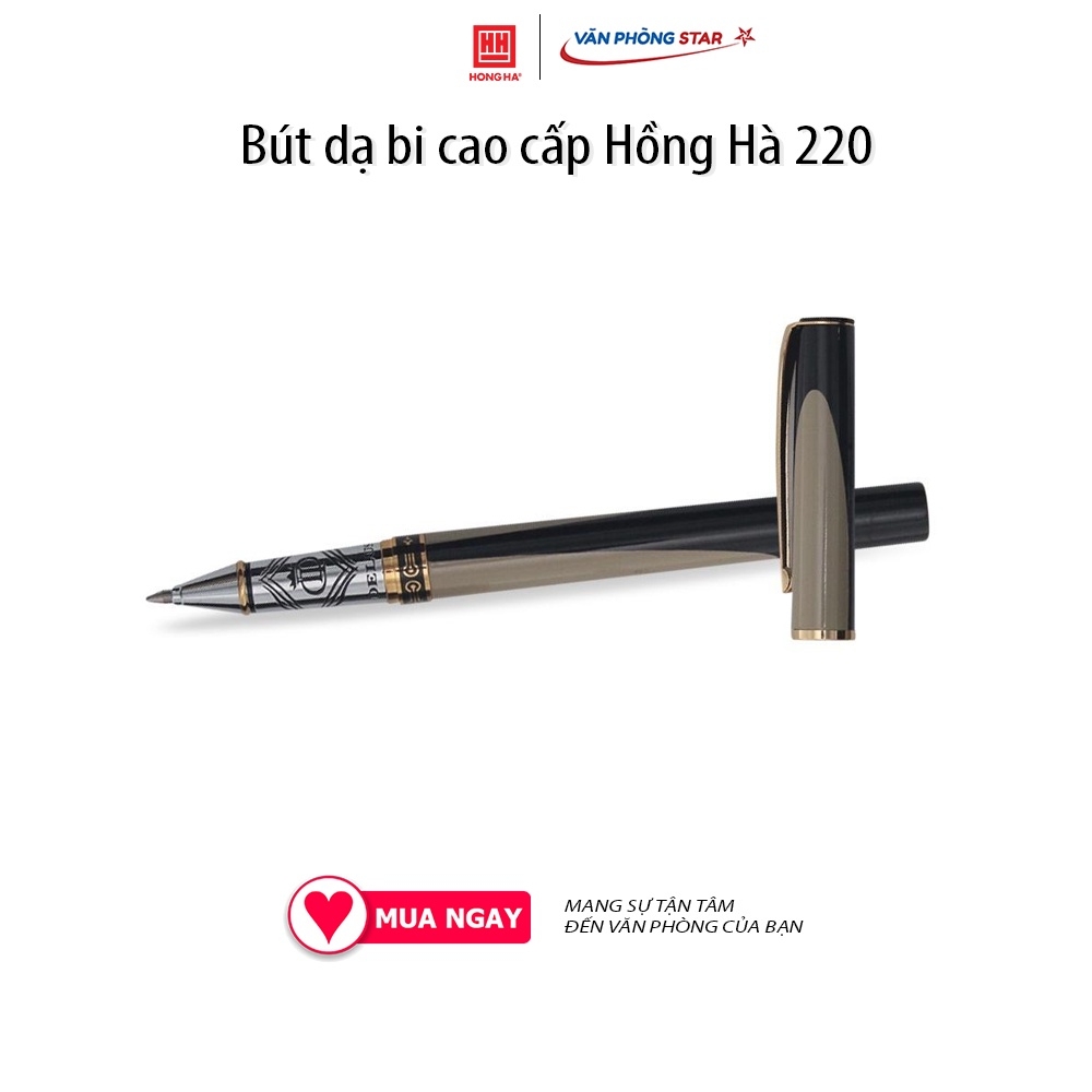 Bút dạ bi cao cấp Hồng Hà 220 - Bút ký quà tặng - 9012, Màu mực Mực xanh - Kích thước nét viết 0.8mm, thiết kế hợp kim