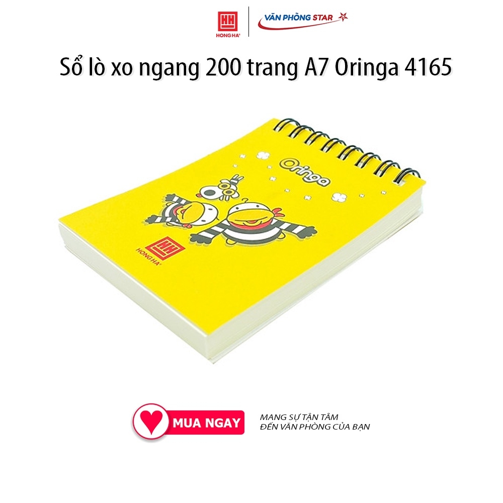 Sổ lò xo ngang 200 trang A7 Oringa 4165 200 trang, Định lượng 70 g/m², Độ trắng 76-78%ISO, Kích thước 74 * 105 (±2mm)
