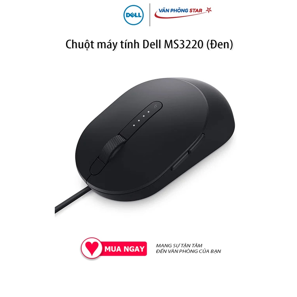 Chuột máy tính Dell MS3220, Kết nối USB 2.0, Độ phân giải 3200DPI, cảm biến Laser, siêu nhẹ