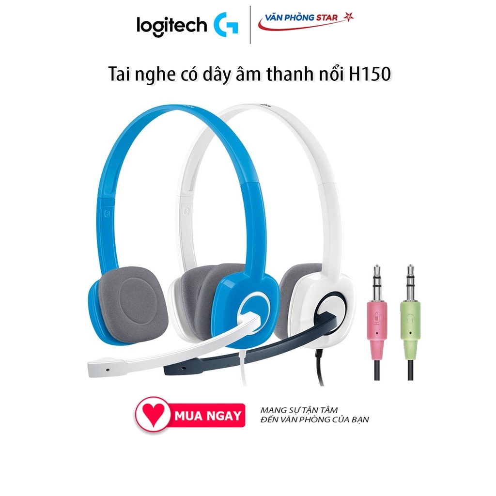 Tai nghe Logitech Stereo Headset H150 có mic, kết nối 2 giắc cắm 3.5mm, chống ồn, đệm tại nghe êm ái, âm thanh nổi