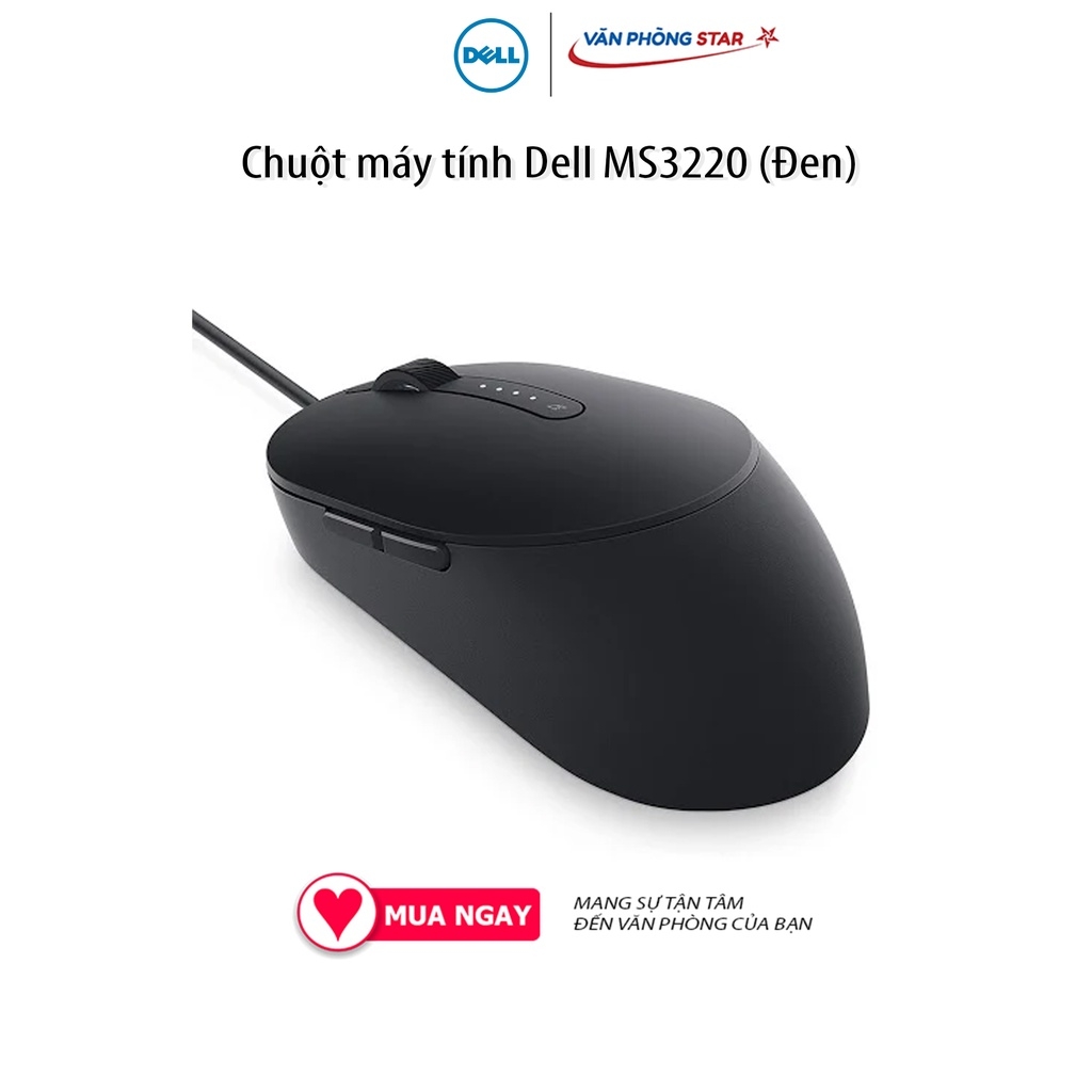 Chuột máy tính Dell MS3220, Kết nối USB 2.0, Độ phân giải 3200DPI, cảm biến Laser, siêu nhẹ