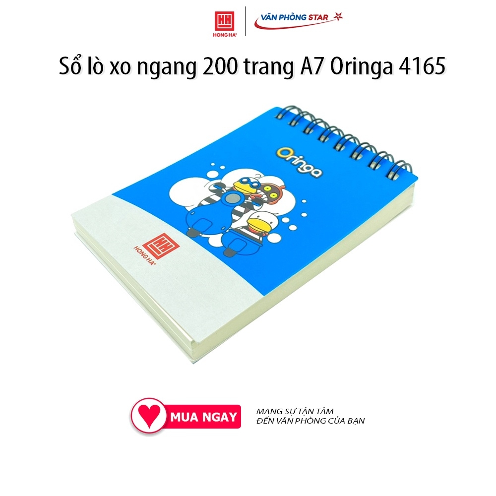 Sổ lò xo ngang 200 trang A7 Oringa 4165 200 trang, Định lượng 70 g/m², Độ trắng 76-78%ISO, Kích thước 74 * 105 (±2mm)