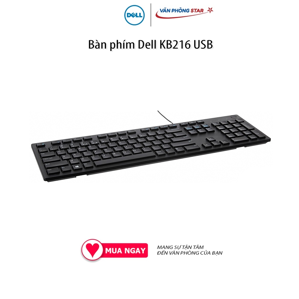Bàn phím Dell KB216 USB, kiểu kết nối Có dây USB 2.0 - Kích thước Full size - Có kích thước gọn nhẹ - Phím bấm chắc chắn