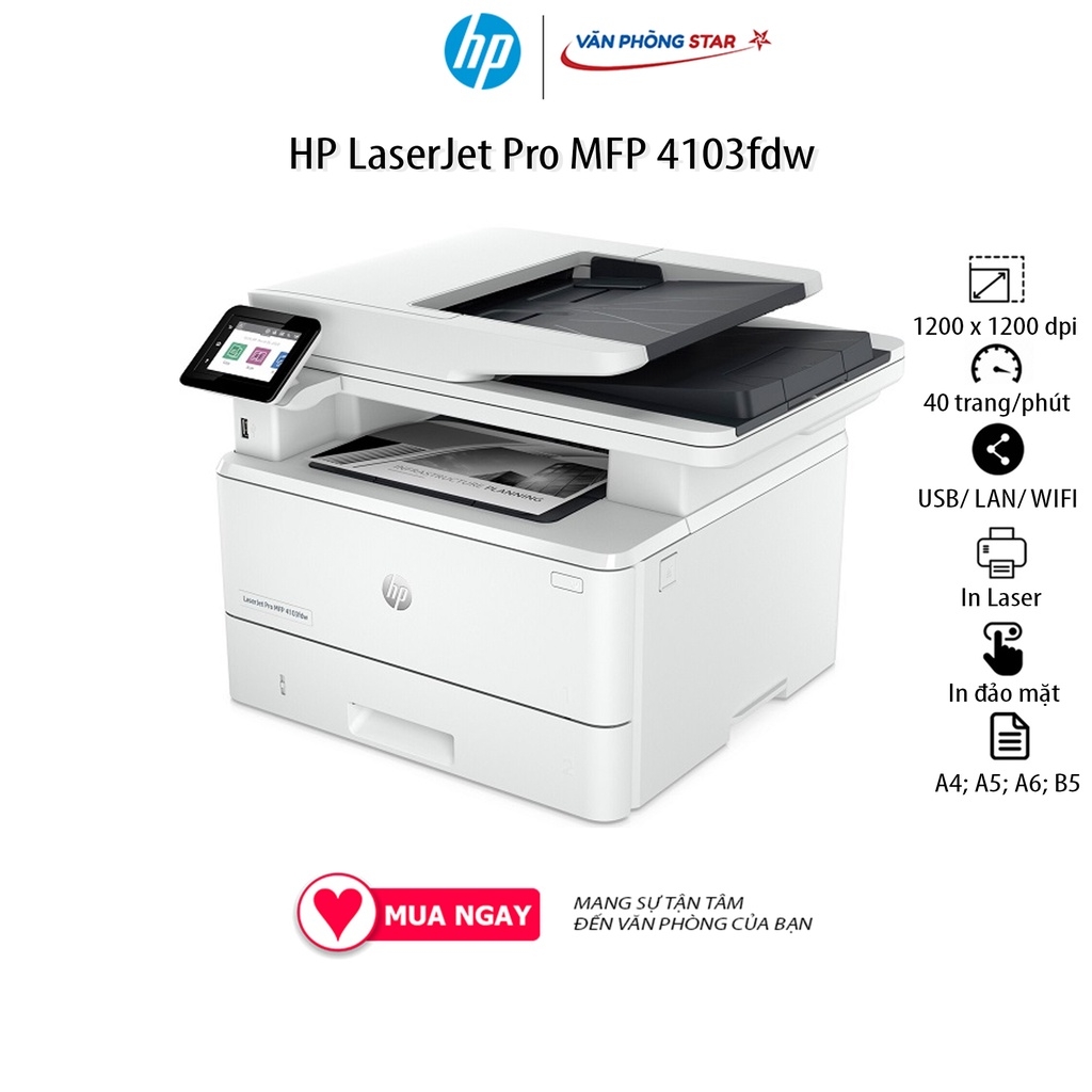 Máy In HP LaserJet Pro MFP 4103FDN - In Scan Copy Đảo mặt Tự Động, Kết Nối LAN Dùng Cho Doanh Nghiệp