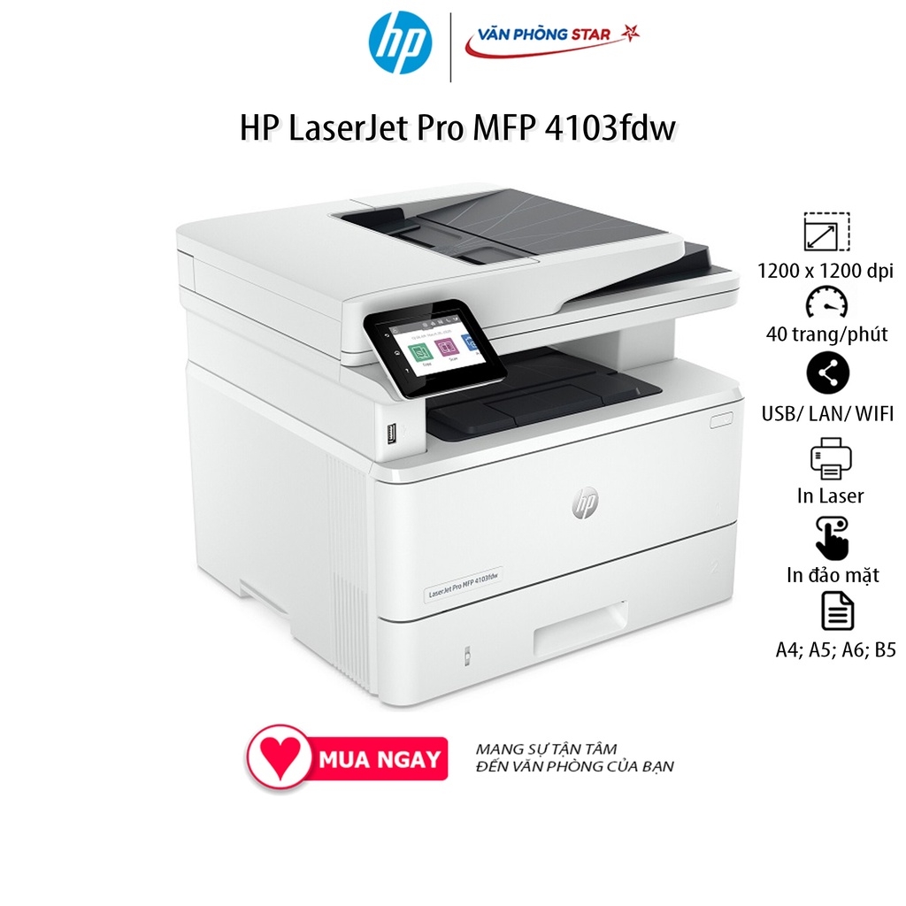 Máy In HP LaserJet Pro MFP 4103FDN - In Scan Copy Đảo mặt Tự Động, Kết Nối LAN Dùng Cho Doanh Nghiệp