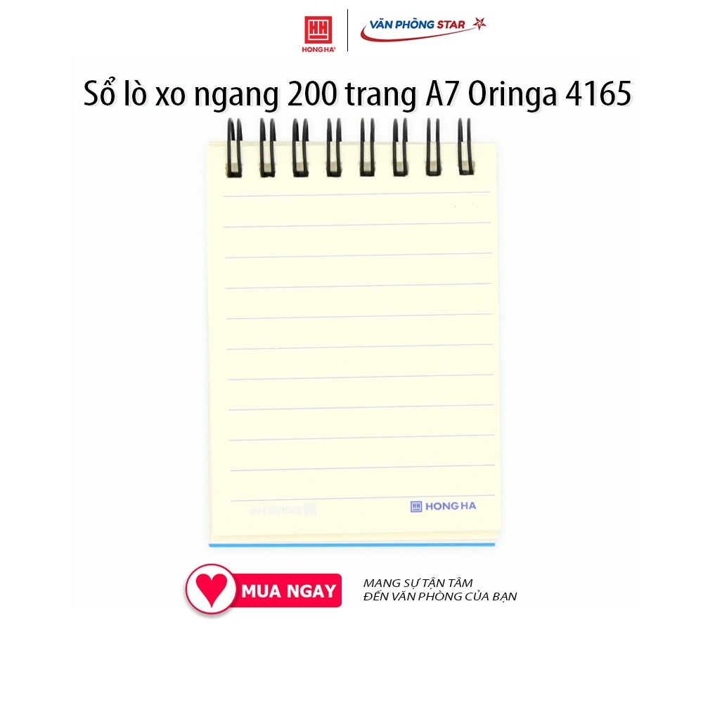 Sổ lò xo ngang 200 trang A7 Oringa 4165 200 trang, Định lượng 70 g/m², Độ trắng 76-78%ISO, Kích thước 74 * 105 (±2mm)