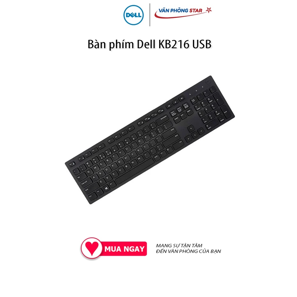 Bàn phím Dell KB216 USB, kiểu kết nối Có dây USB 2.0 - Kích thước Full size - Có kích thước gọn nhẹ - Phím bấm chắc chắn