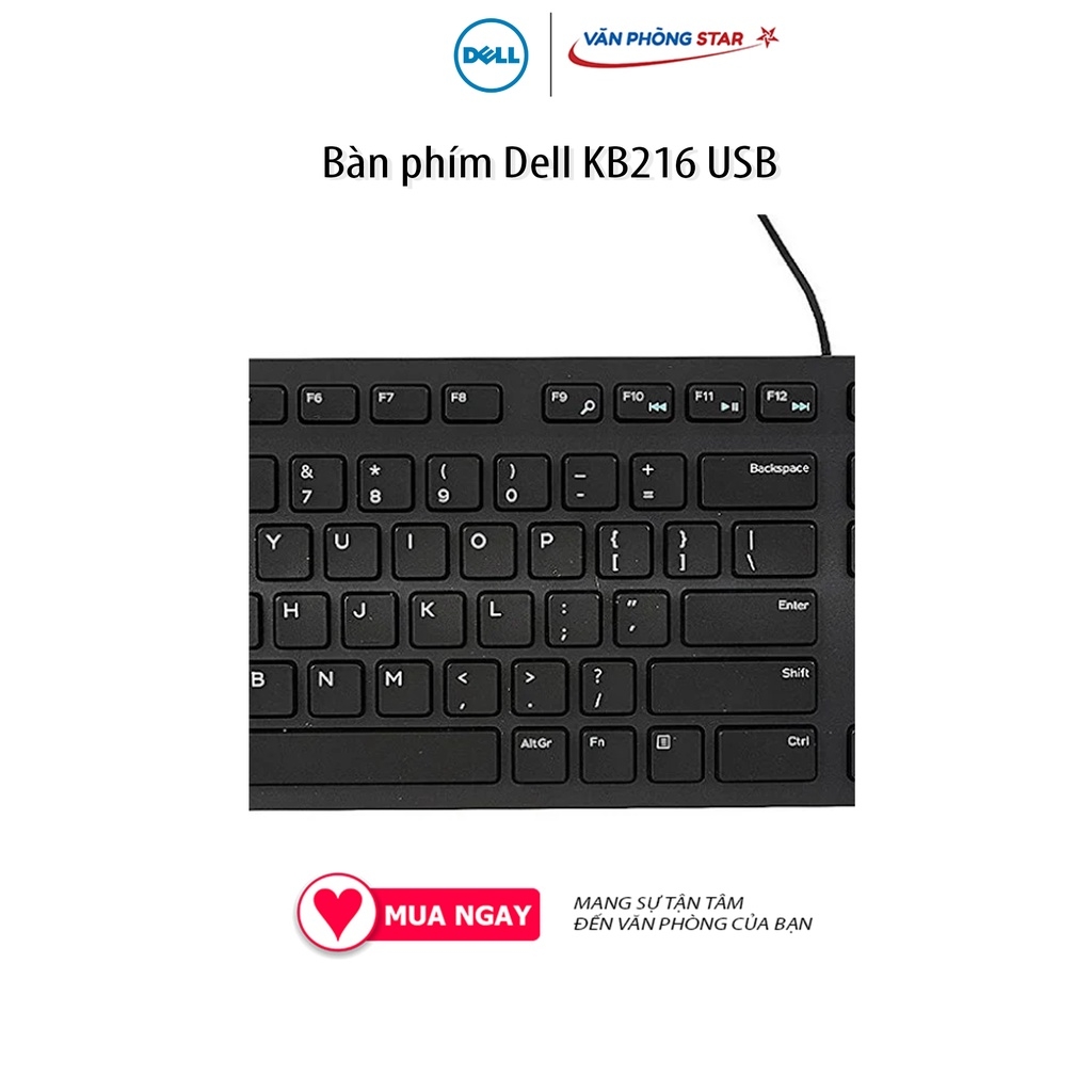 Bàn phím Dell KB216 USB, kiểu kết nối Có dây USB 2.0 - Kích thước Full size - Có kích thước gọn nhẹ - Phím bấm chắc chắn