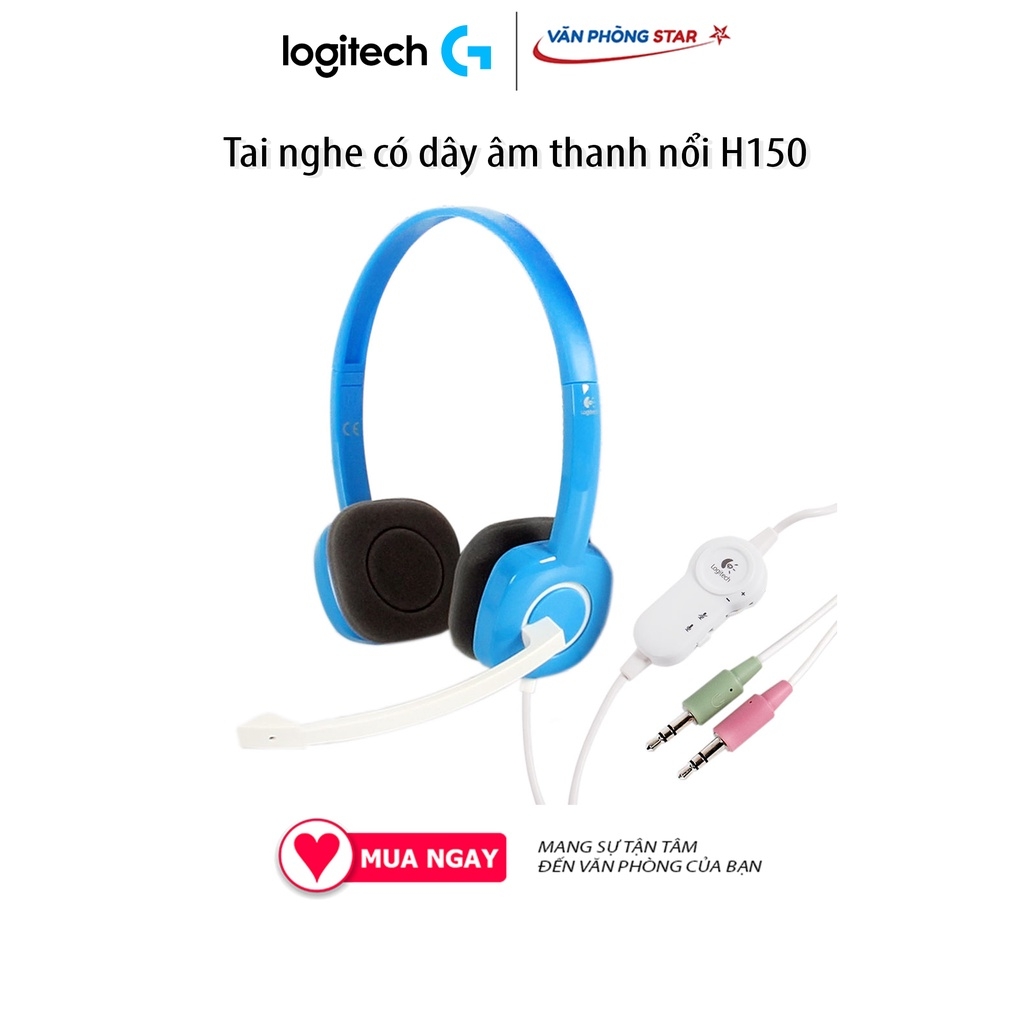 Tai nghe Logitech Stereo Headset H150 có mic, kết nối 2 giắc cắm 3.5mm, chống ồn, đệm tại nghe êm ái, âm thanh nổi