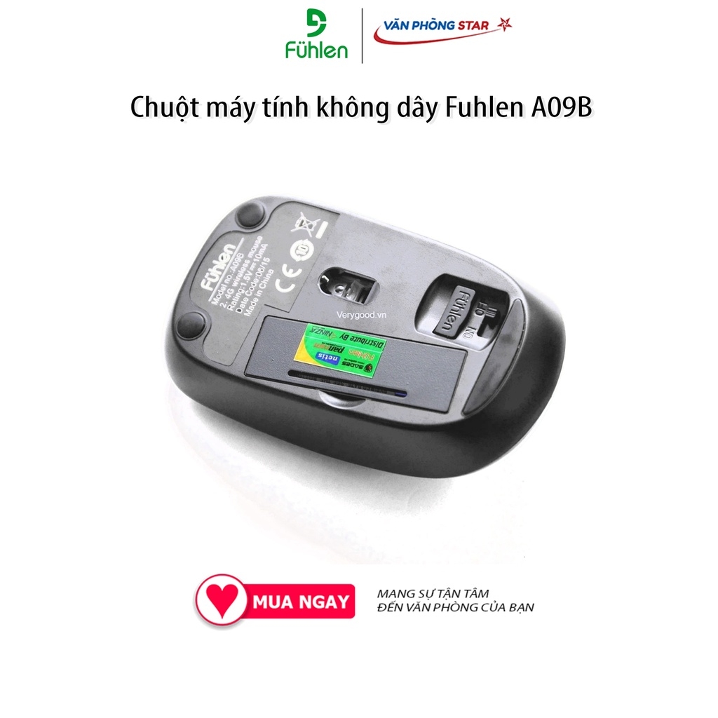 Chuột máy tính không dây Fuhlen A09B độ phân giải  1000 DPI, tương thích PC, latop có cổng USB