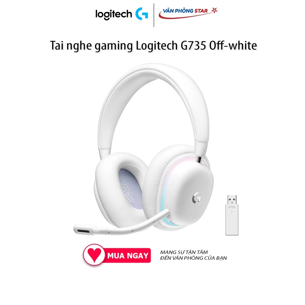 Tai nghe gaming không dây Logitech G735 Off-white kết nối Bluetooth, LED RGB, kích thước driver 40 mm