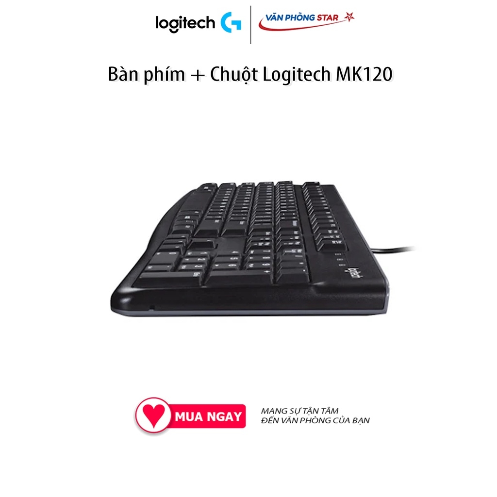 Bàn phím + Chuột Logitech MK120 Kết nối USB, chiều dài dây 1,5m. Chuột 1000dpi, bàn phím Full size chính hãng BH