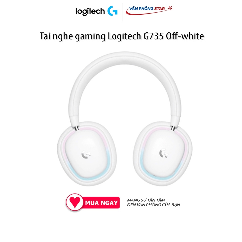 Tai nghe gaming không dây Logitech G735 Off-white kết nối Bluetooth, LED RGB, kích thước driver 40 mm