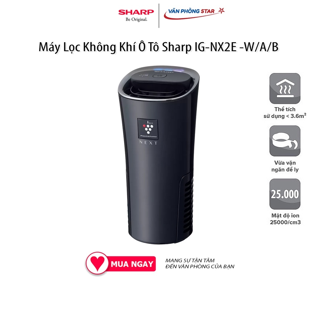 Máy lọc không khí, khử mùi ô tô Sharp IG-NX2E-A/B/W, lọc sạch mùi, vi khuẩn, 80% bụi PM10
